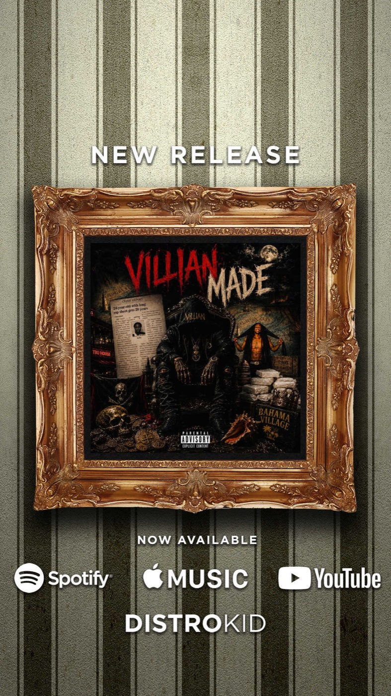 Villain Made new release artwork in an ornate gold frame